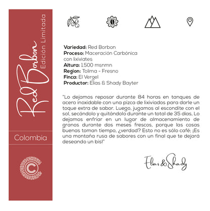 Café Colombia · Caja Edición Limitada · Red Bourbon Maceración Carbónica · Finca El Vergel