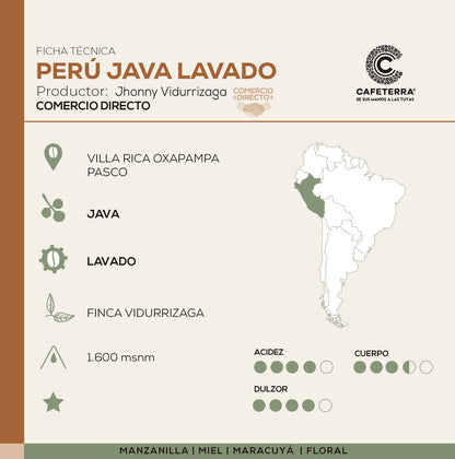 afé de especialidad Perú Finca Vidurrizaga, variedad Catigua proceso Lavado, tostado fresco por Cafeterra