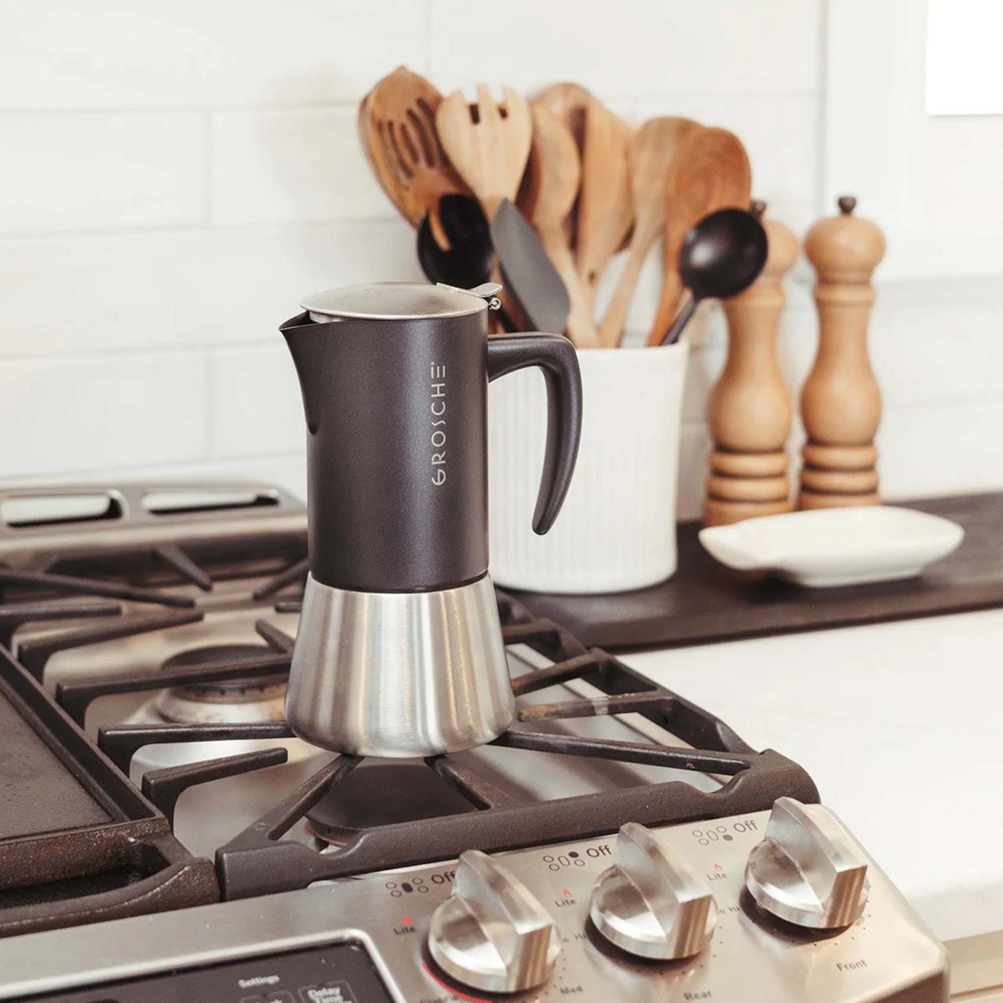 Cafetera Moka Grosche Milano Stainless Steel Black