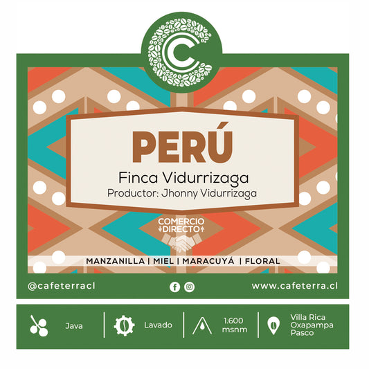 afé de especialidad Perú Finca Vidurrizaga, variedad Catigua proceso Lavado, tostado fresco por Cafeterra