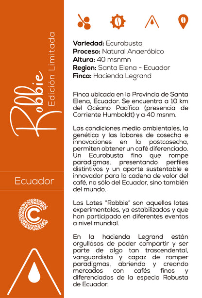 Café Ecuador · Caja Edición Limitada · Ecurobusta Robbie Fermentación Anaeróbica · Hacienda Legrand
