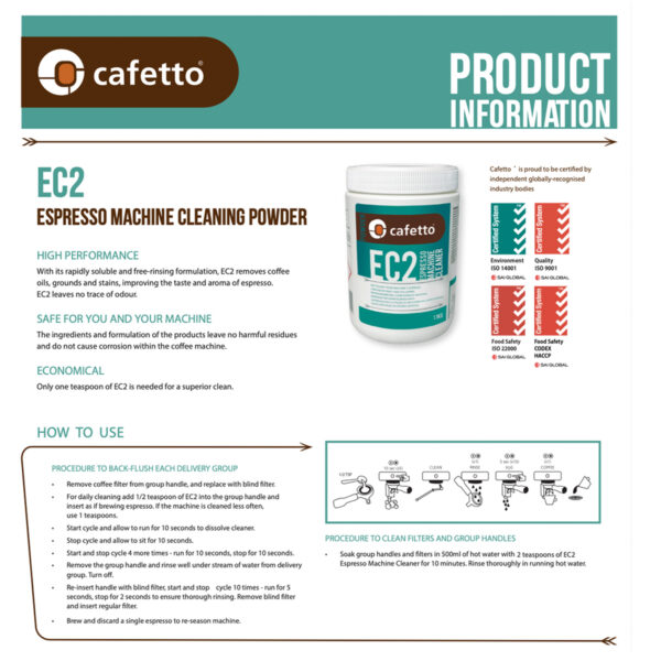 Ficha EC2 Espresso Cleaner Cafetto - Cafeterra