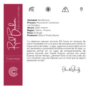 Etiqueta Colombia Finca El Vergel Red Bourbon Maceracion Carbonica -Cafeterra
